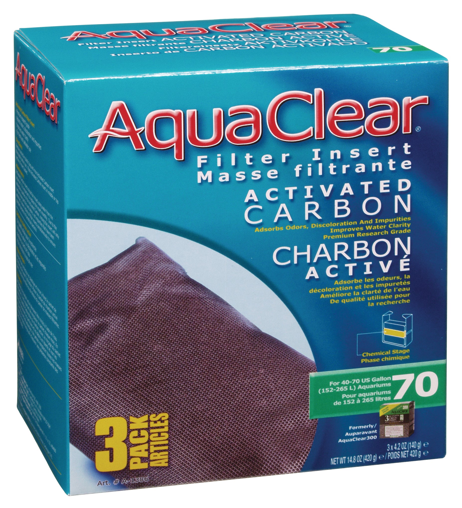 AquaClear 70 Activated Carbon Insert 3pk